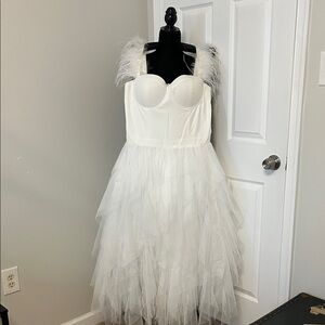 Fashion Nova White Feathered Dress